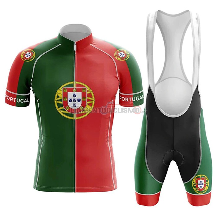 Abbigliamento Ciclismo Campione Portugal Manica Corta 2020 Verde Rosso